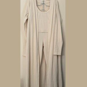 EUC 2X Fashion Nova Movin' On Ribbed 3 Piece Duster, Crop Top, and Legging Set